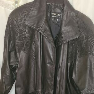 Pelle New York Milano Vintage Leather Black Trench Coat size medium